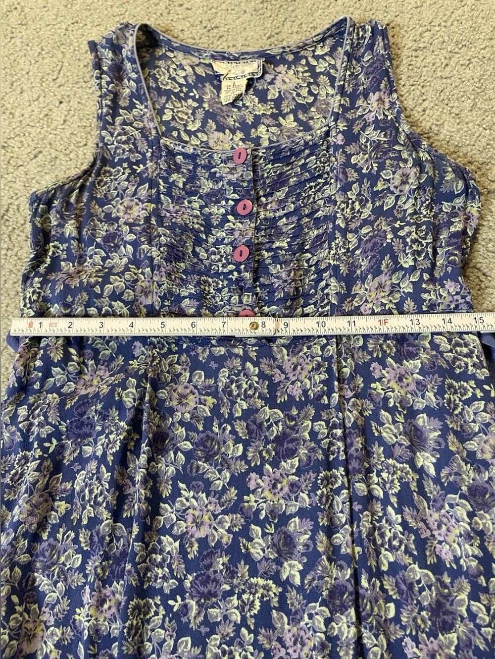 Blue Floral Button-Front Tank Dress